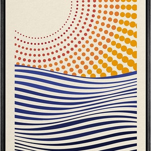 Dustinway Framed Canvas Print Wall Art Bauhaus Geometric Sun and Waves ...
