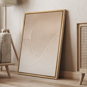 DustinWay Framed Canvas Print Wall Art Brown Geometric Waves Abstract Print Modern Art Minimalist Decor