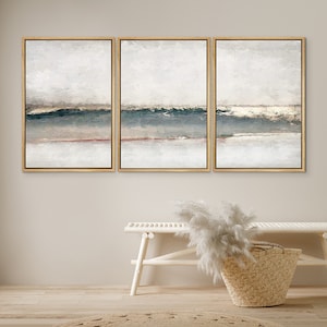 DustinWay Framed Canvas Print Wall Art Set Teal Gray Large Abstract Landscape Modern Art Minimalist Decor