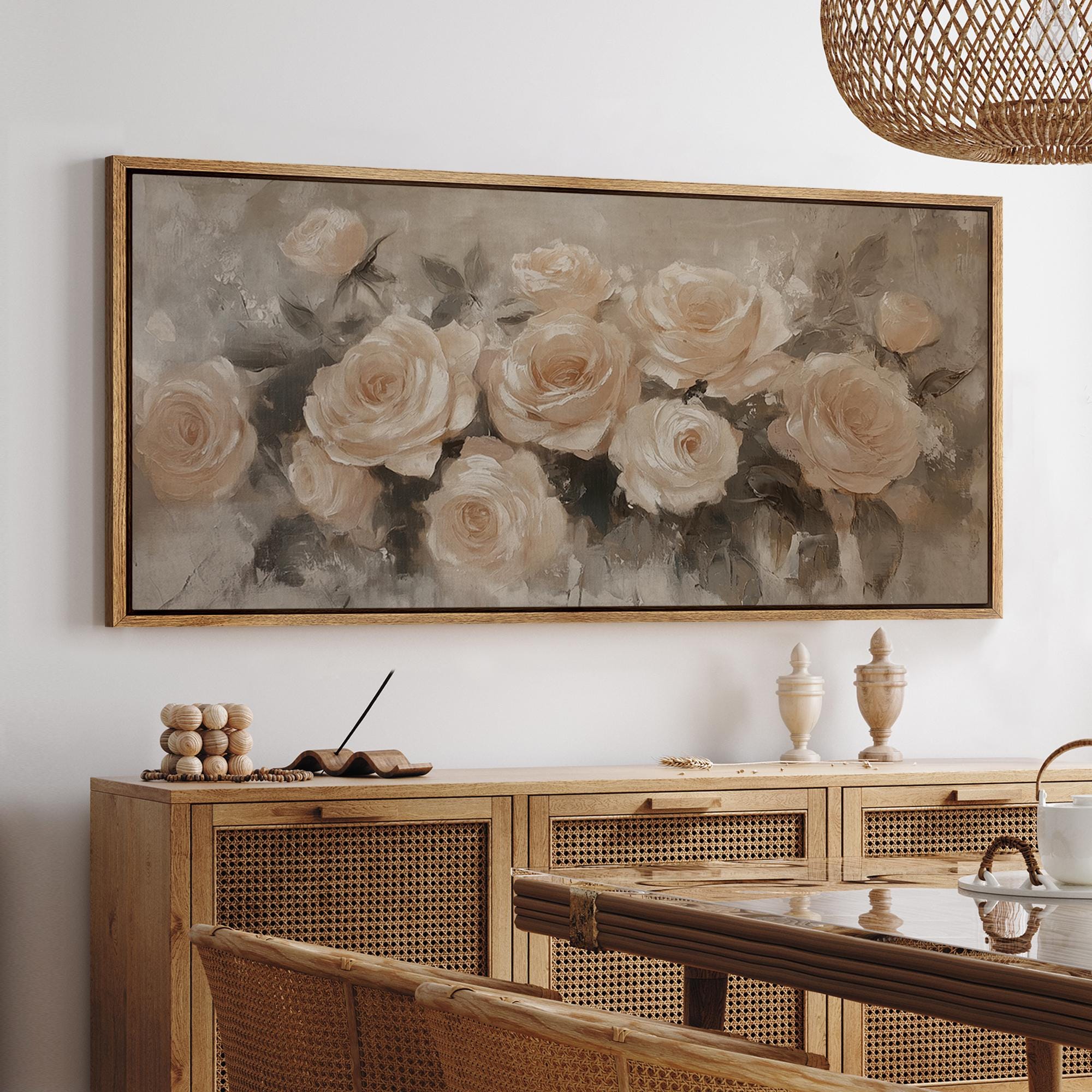 Large Wall Art Framed Canvas Abstract Pink Rose Floral Print
