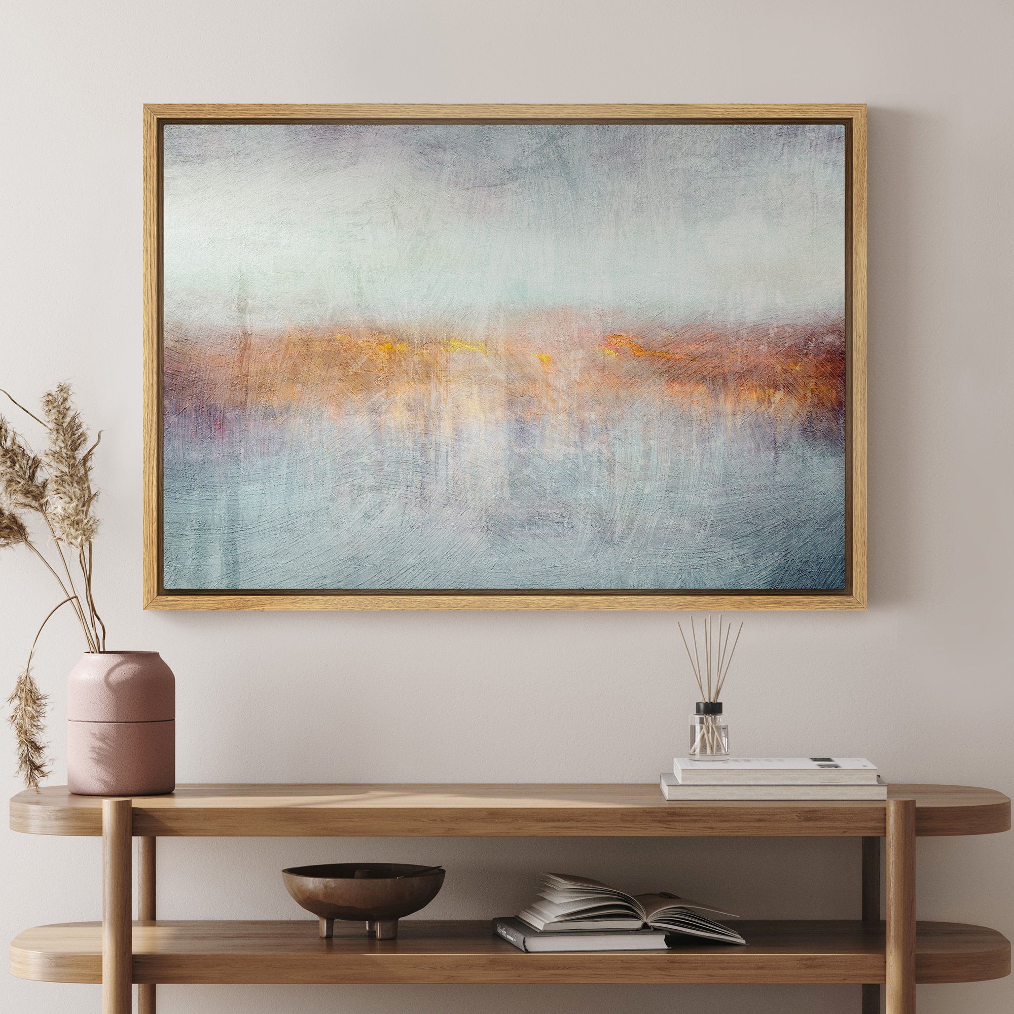 DustinWay Framed Canvas Print Wall Art Blue Orange Abstract Painting Print Modern Art Minimalist Decor