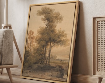 Framed Canvas Wall Art Print Abstract Forest Woodland Landscape Nature Art Print Minimalist Modern Vintage Wall Art Living Room Decor