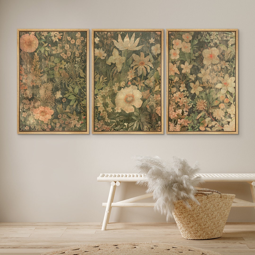 Framed Canvas Wall Art Prints Set of 3 Wildflower Botanical Floral Wall ...
