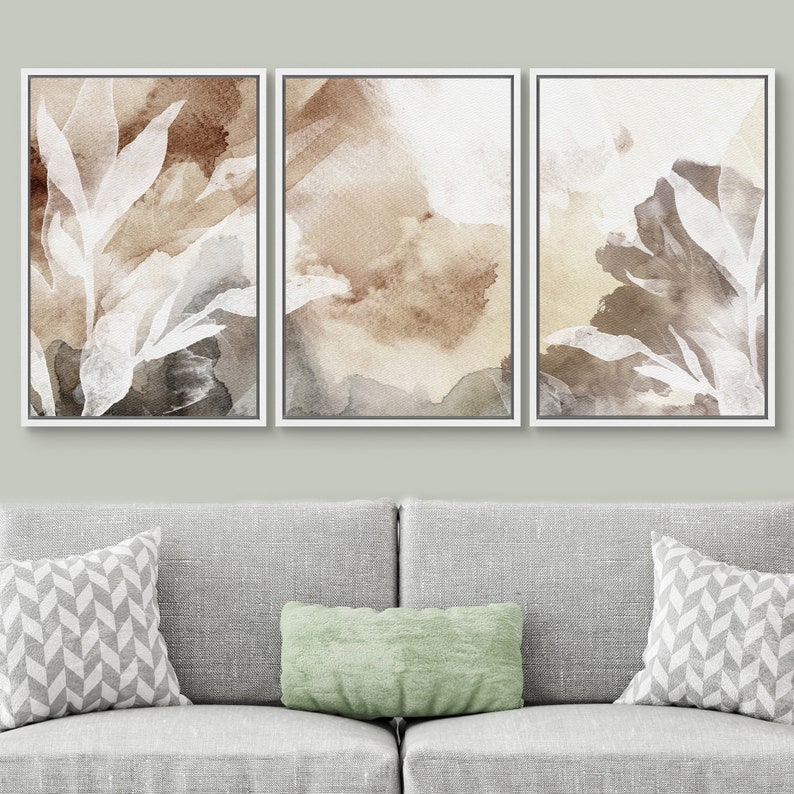 Framed Canvas Wall Art Set of 3 Abstract Flower Prints Botanical ...