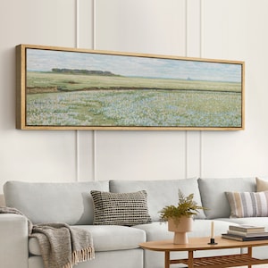 Framed Canvas Large Wall Art Abstract Green Wildflower Field Art Prints Nature Horizontal Wall Art Living Room Wall Decor