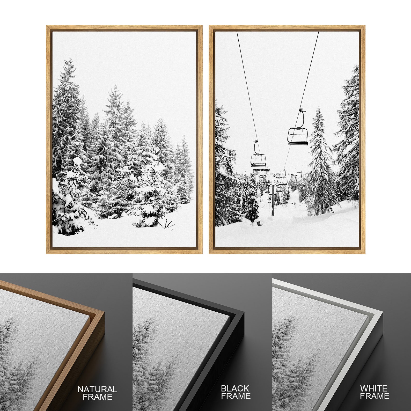 Dustinway Framed Canvas Print Wall Art Set Winter Mountain Forest ...
