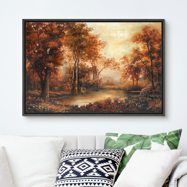 Framed Canvas Wall Art Prints Fall Forest Autumn Landscape Art Print ...
