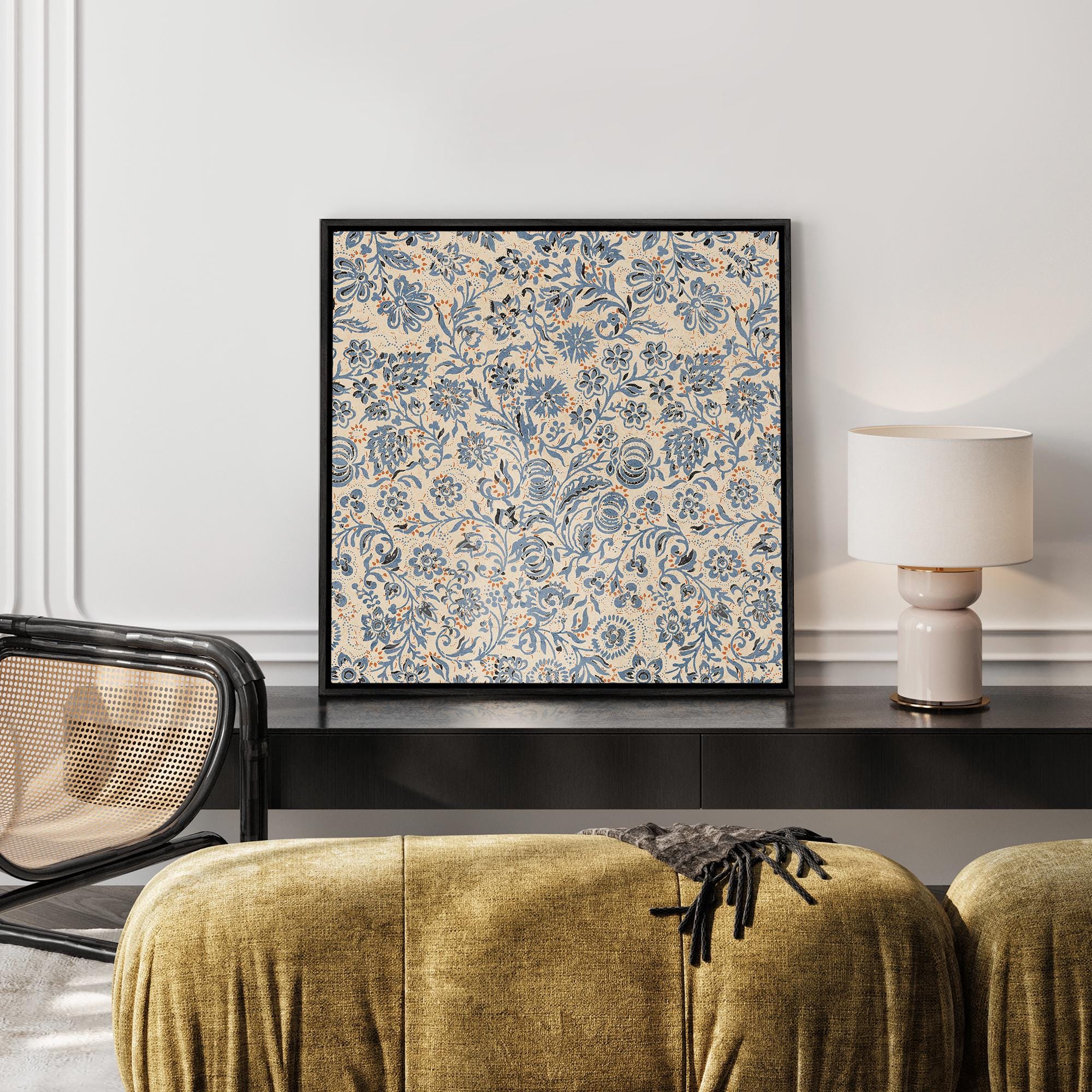 Framed Canvas Wall Art Vintage Blue Wildflower Botanical Flower Prints ...