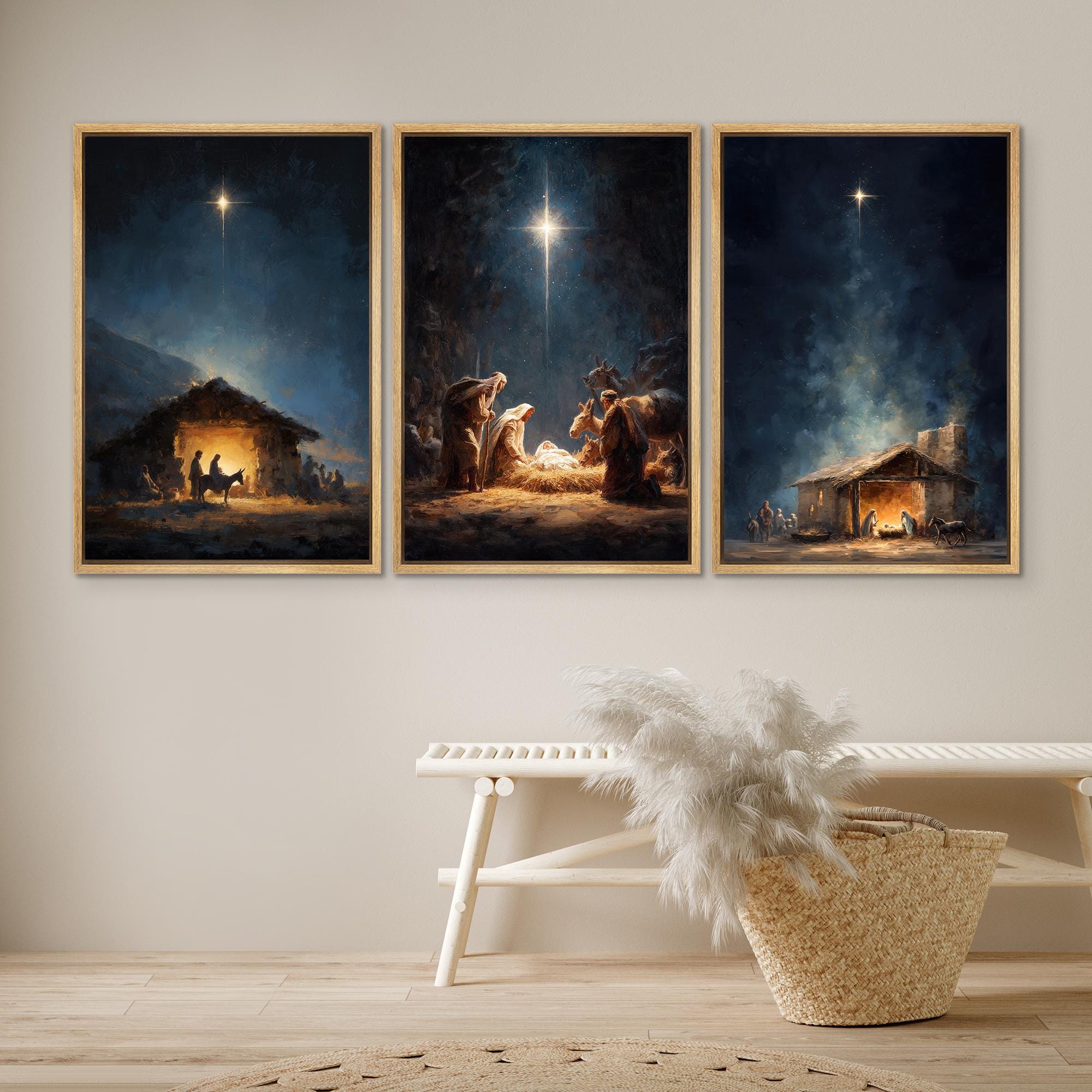 Framed Christian Nativity Wall Art Set of 3, Holy Family Christmas ...