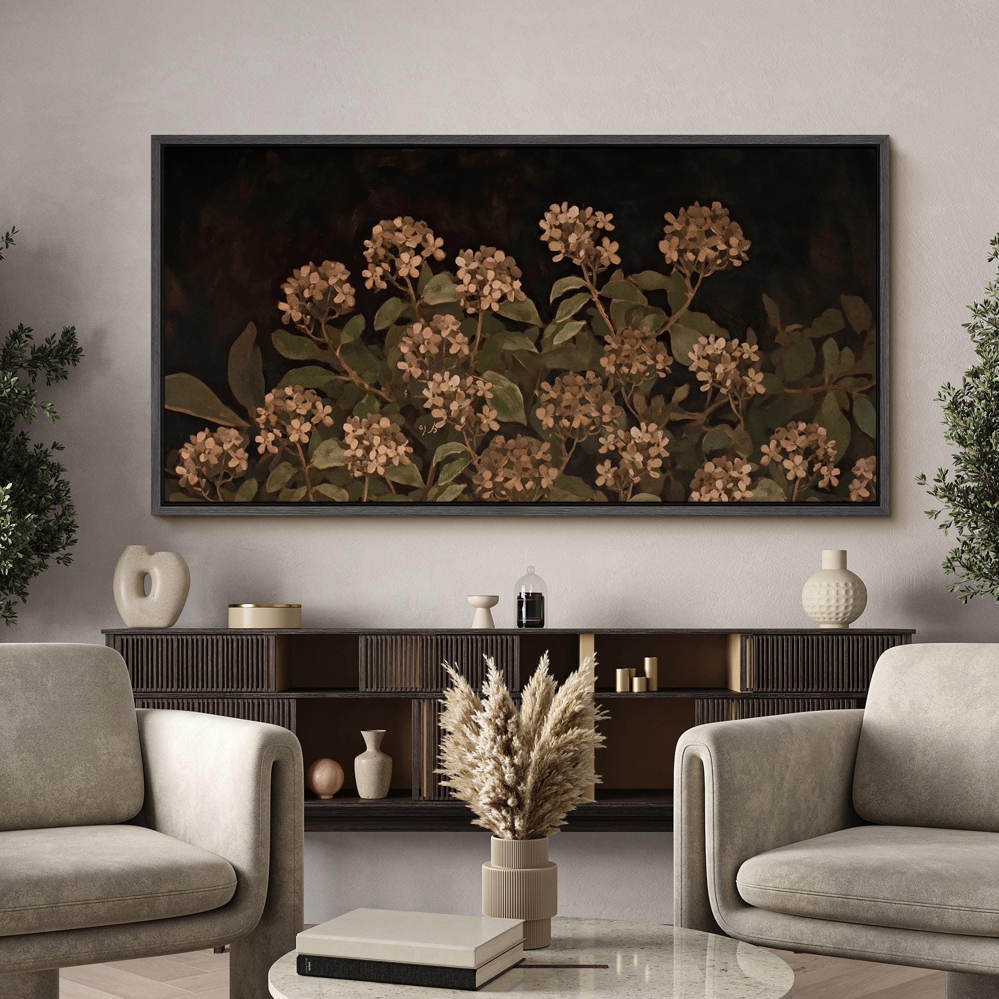 Large Wall Art Framed Canvas Vintage Moody Floral Prints Dark Botanical ...