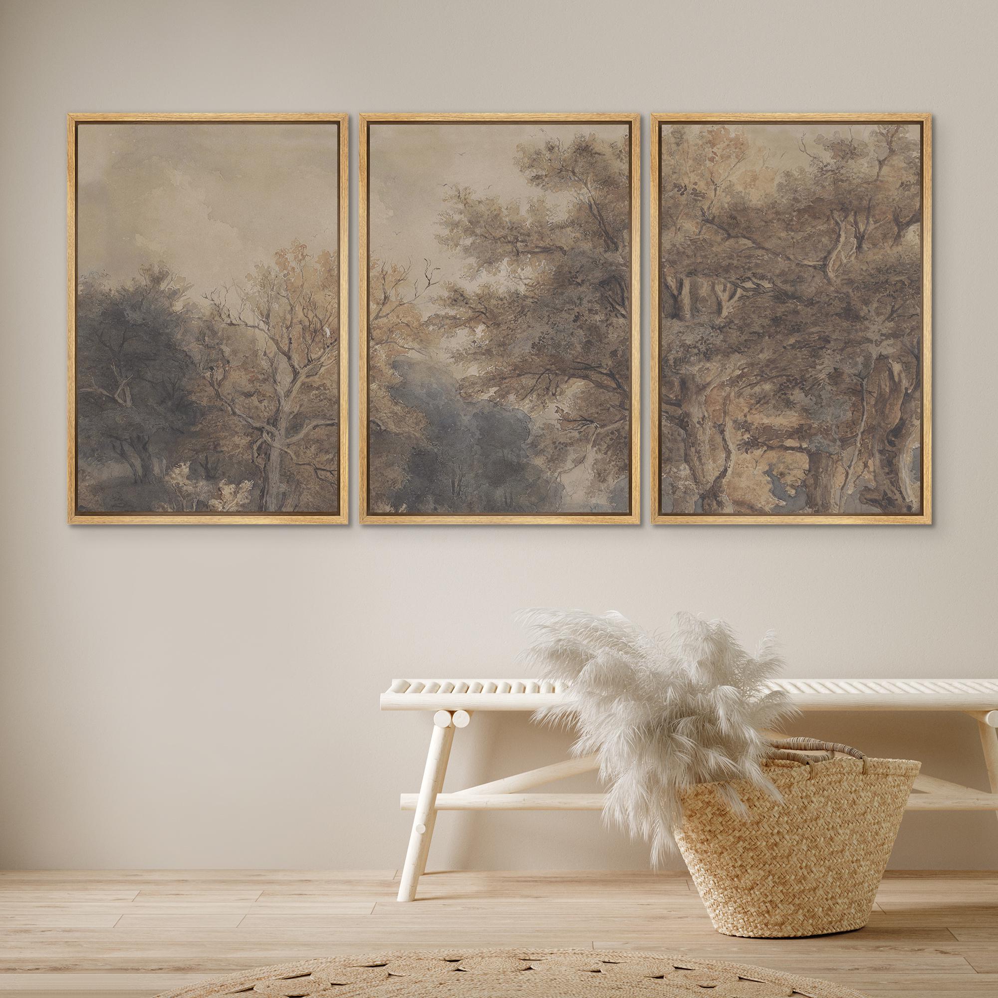 Reint Withaar 風景画 緑色フレーム Vintage Forest Wall Art Set of 3 - Framed Landscape Canvas Prints
