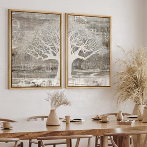 DustinWay Framed Canvas Print Wall Art Set Tree of Life Illustrations Rustic Art Modern Farmhouse Neutral Wall Decor