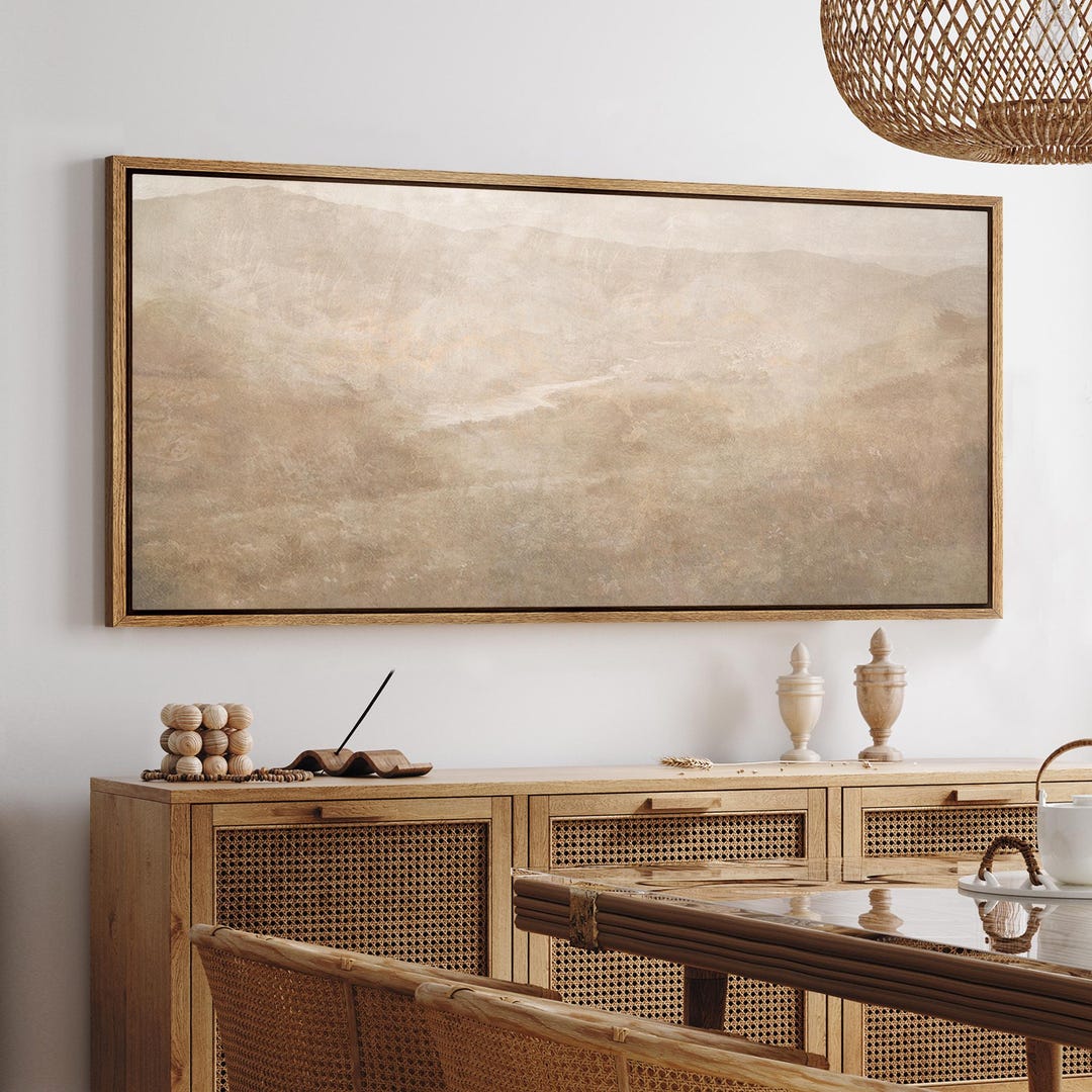 Large Framed Neutral Abstract Mountain Landscape Wall Art, Minimal ...
