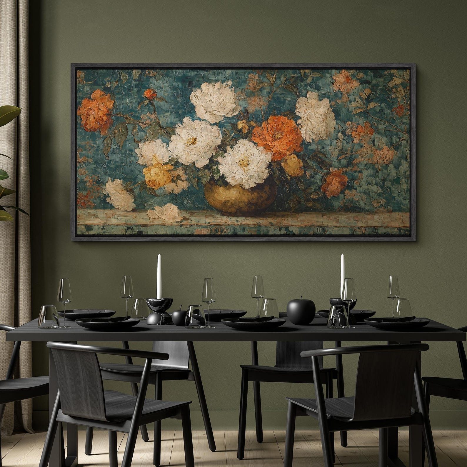 Large Framed Vintage Floral Still Life Wall Art, Flower Bouquet Canvas ...