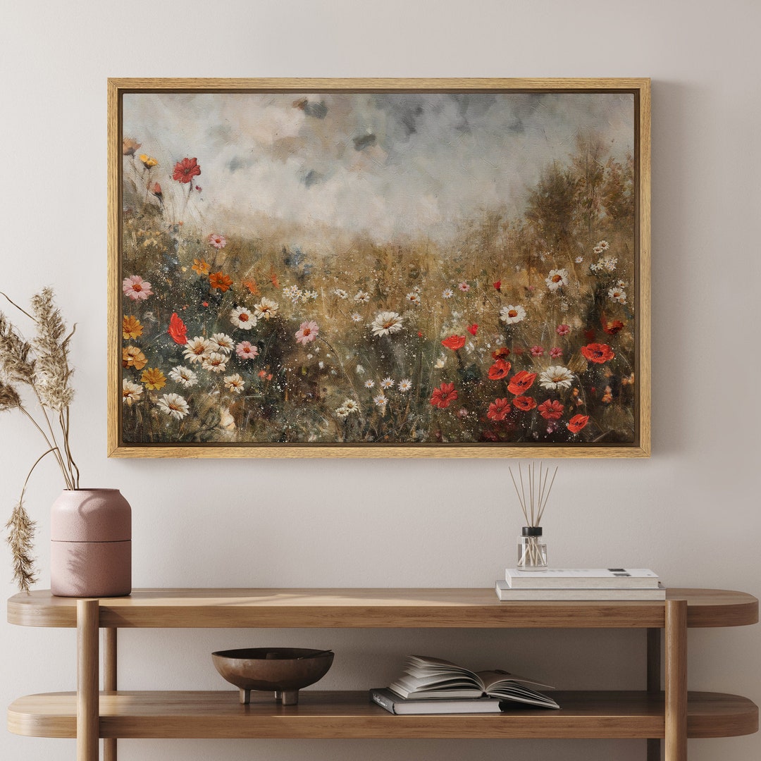Framed Canvas Wall Art Print Wildflower Filed Landscape Art Print ...