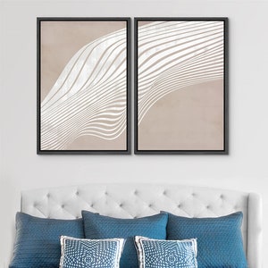 Framed Canvas Print Wall Art Set of 2 White 3D Wave Collage Abstract ...