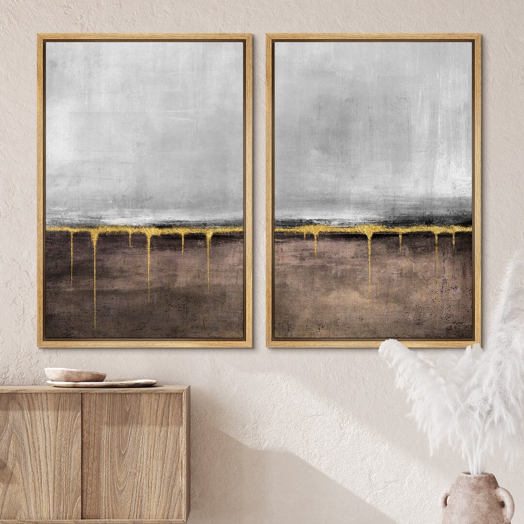 Dustinway Framed Canvas Print Wall Art Set of 2 Gray Sky Golden Horizon ...