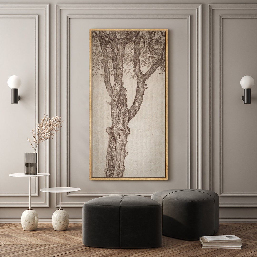 Large Wall Art, Vintage Tree Art Printed, Long Narrow Vertical Wall Art