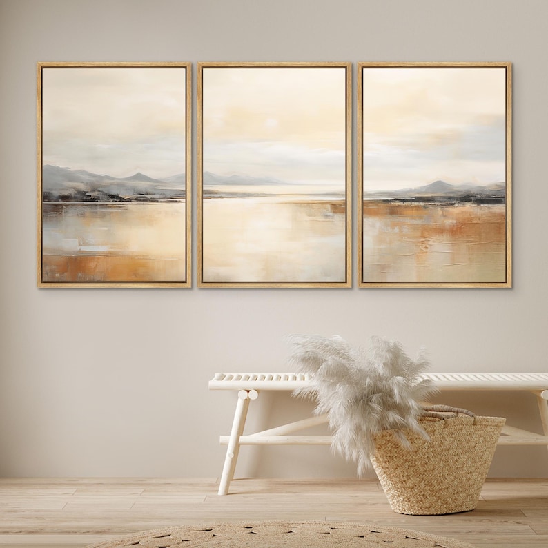 Framed Canvas Large Wall Art Abstract Beige Neutral Art Print Horizontal Wall Art Minimalist Modern Panoramic Art Print Poster image 5