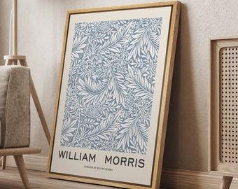 DustinWay Framed Canvas Wall Art Print Abstract Bule Floral by William Morris Minimalist Modern Farmhouse Wall Decor