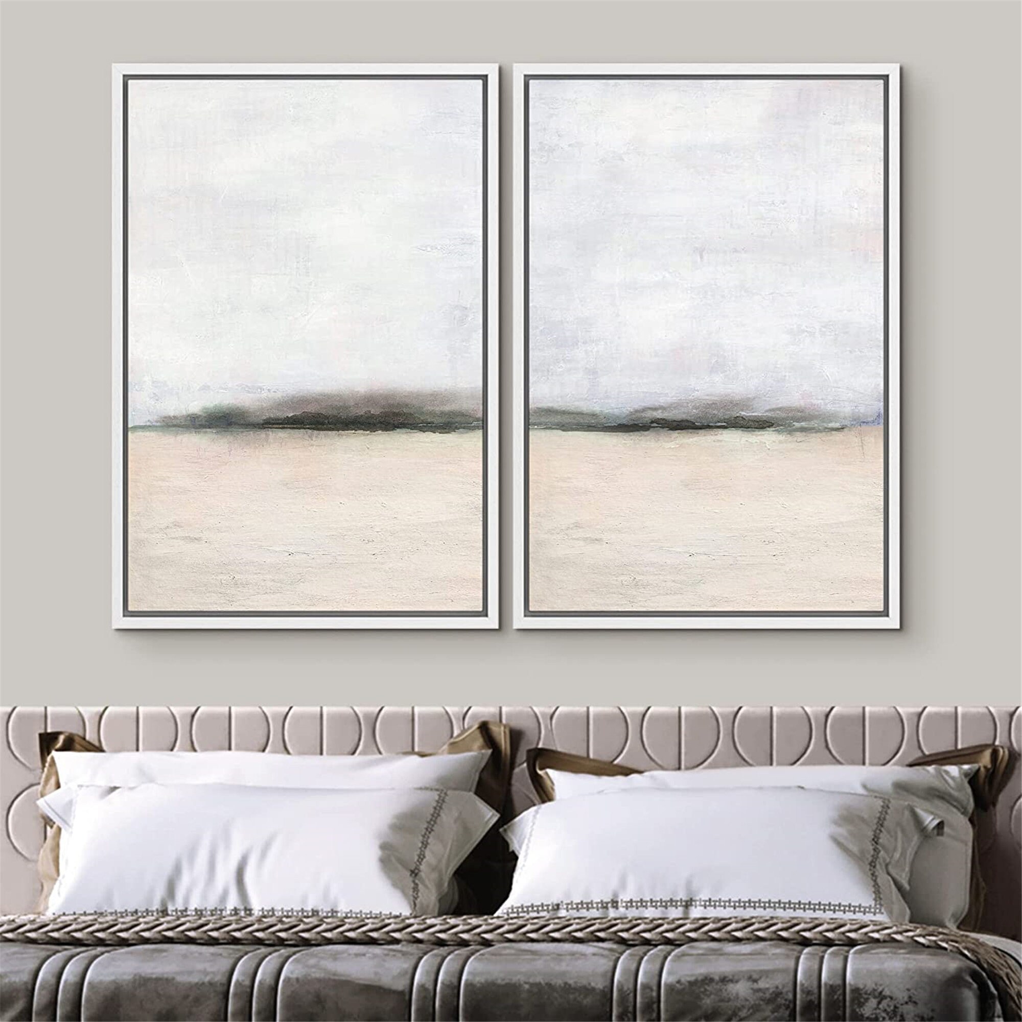 Dustinway Framed Canvas Print Wall Art Set of 2 Tan Gray Pastel ...