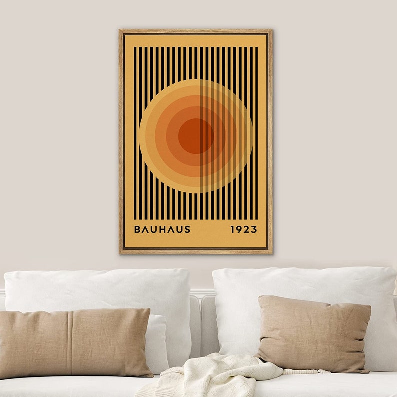 Dustinway Framed Canvas Print Wall Art Bauhaus Orange Circle Abstract ...