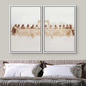 Framed Canvas Print Wall Art Set of 3 Jesus The Last Supper Art Poster Minimalist Modern Vintage Jesus Christian Farmhouse Wall Art Decor Set of 2 - White