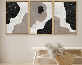 Framed Canvas Print Wall Art Set of 3 Black Gray Abstract Line Art Prints Minimalist Modern Neutral Wall Art Farmhouse Decor