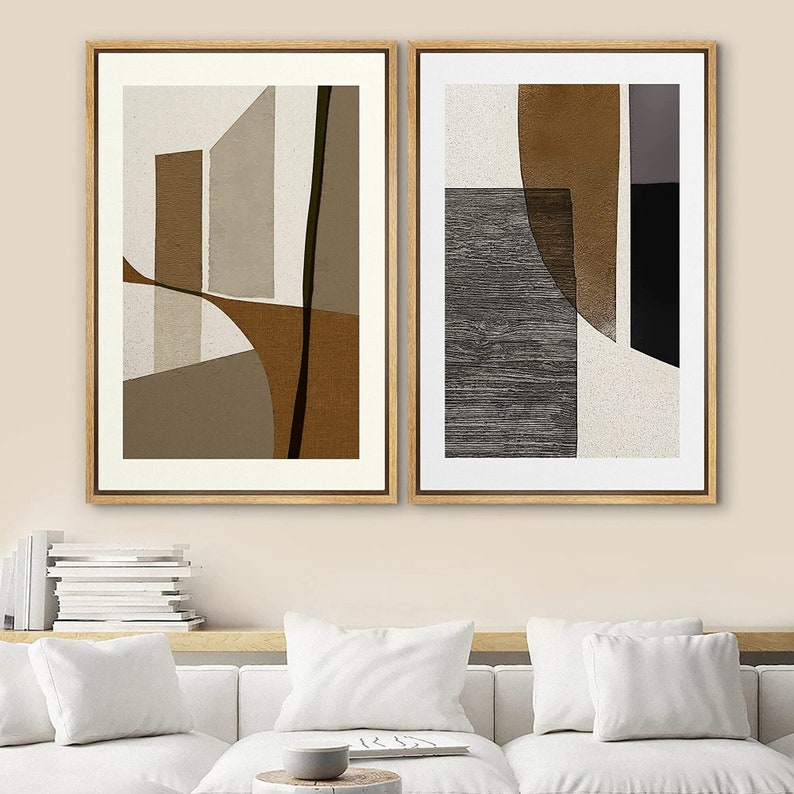 Dustinway Framed Canvas Print Wall Art Set of 2 Geometric Abstract ...