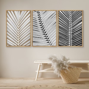 DustinWay Framed Canvas Print Wall Art Black and White Tropical Palm Leaf Nature Illustrations Modern Art for Living Room