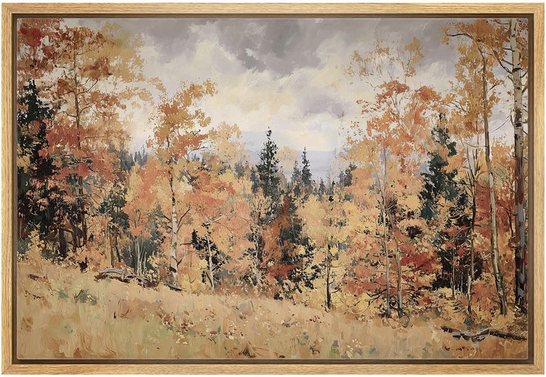 Autumn Forest Wall Art, Framed Golden Fall Tree Landscape Canvas Print ...