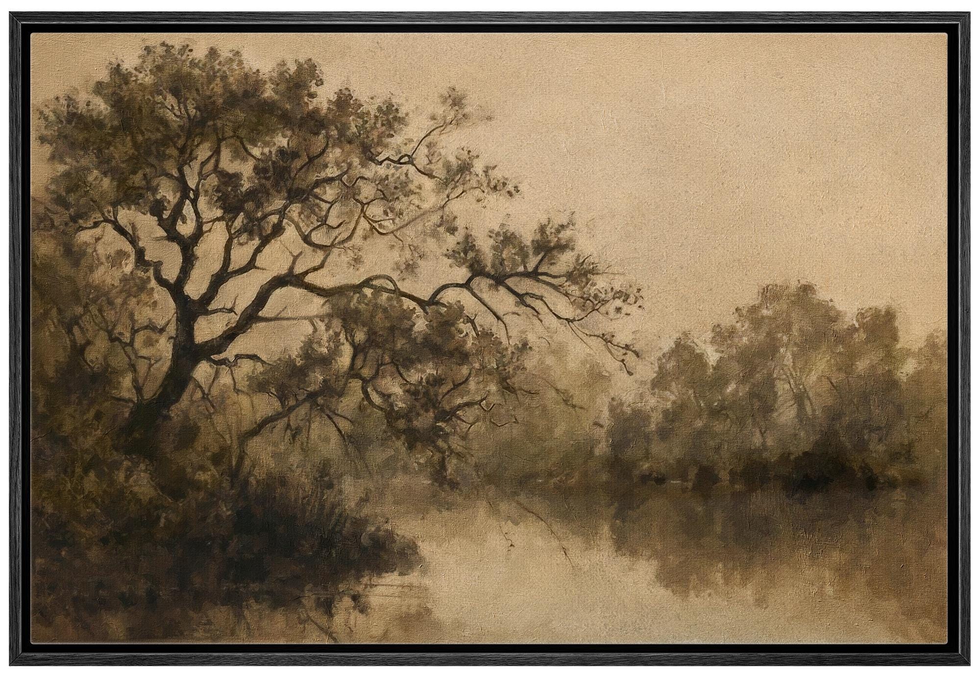 Framed Canvas Wall Art Print Vintage Fall Forest Tree Lake Landscape ...