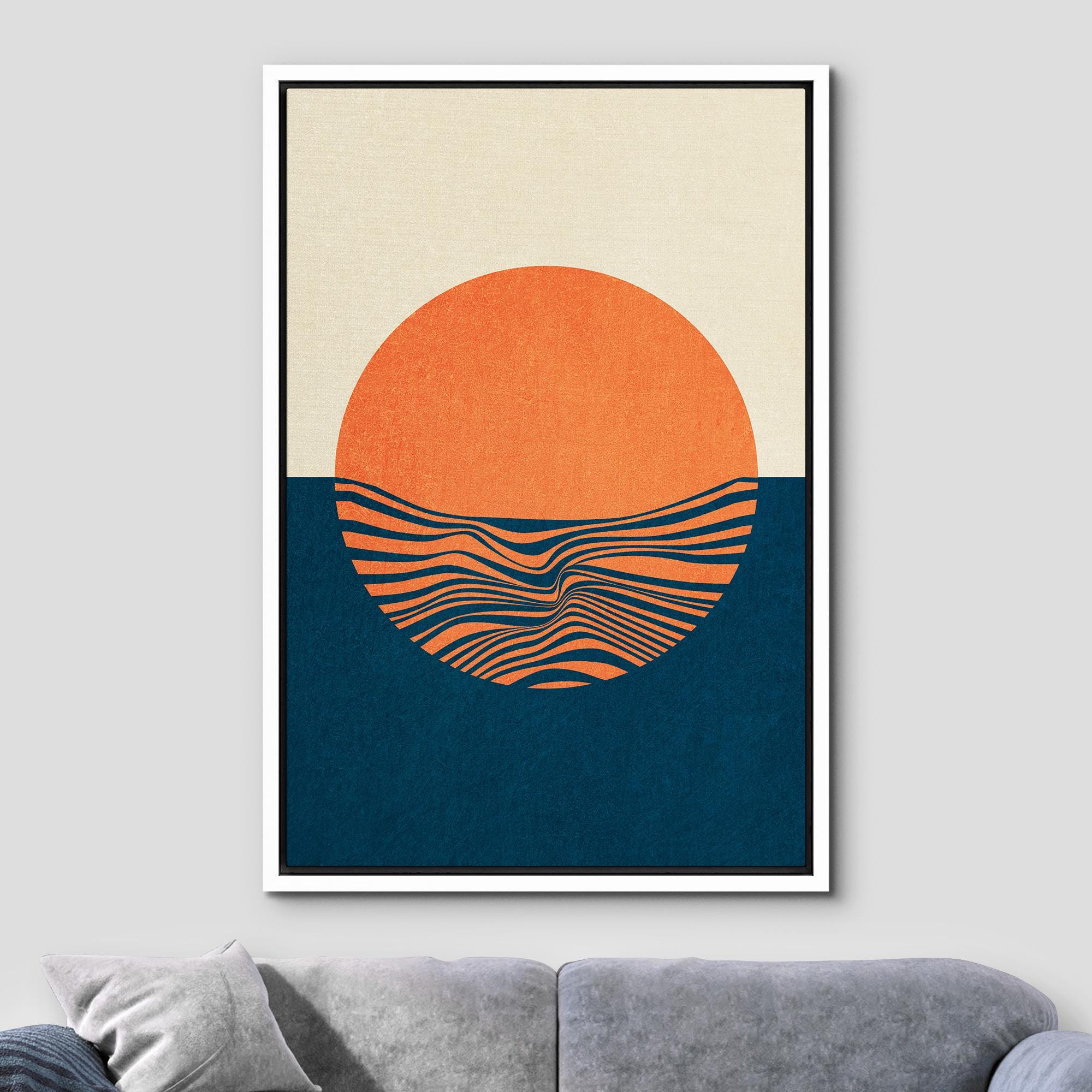 Mid Century Modern Sun Wall Art Framed Canvas Bauhaus Print Abstract ...