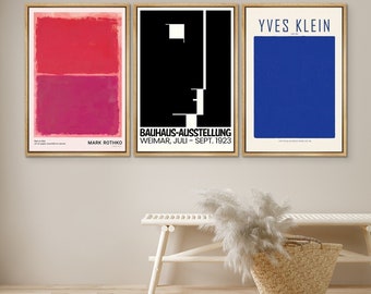 DustinWay Framed Canvas Print Wall Art Set Color Blocks Bauhaus Geometric Abstract Illustration Mid Century Modern Wall Art Minimalist Decor