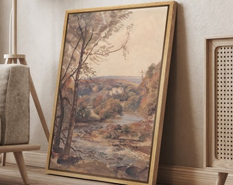 Framed Canvas Wall Art Print Autumn Woodland Landscape Nature Art Print Minimalist Modern Vintage Wall Art Living Room Decor