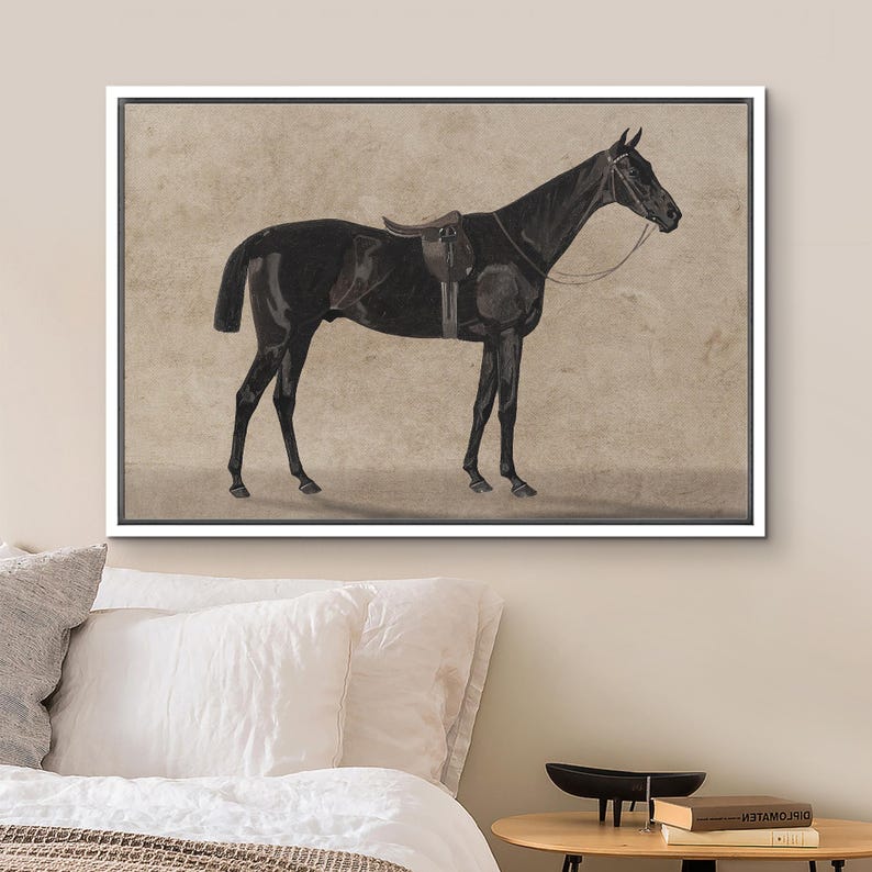 Framed Canvas Wall Art Print Vintage Black Horse Prints Minimalist ...