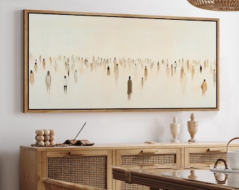 Large Framed Canvas Minimalist People Silhouettes Wall Art Abstract Figures Prints Serene Beige Neutral Artwork Living Room Wall Decor