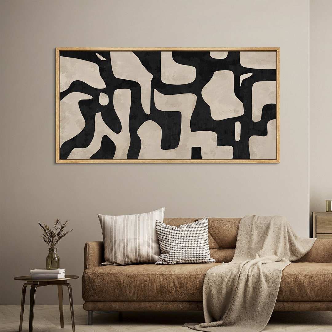 Framed Canvas Large Wall Art Abstract Black and Beige Line Neutral ...