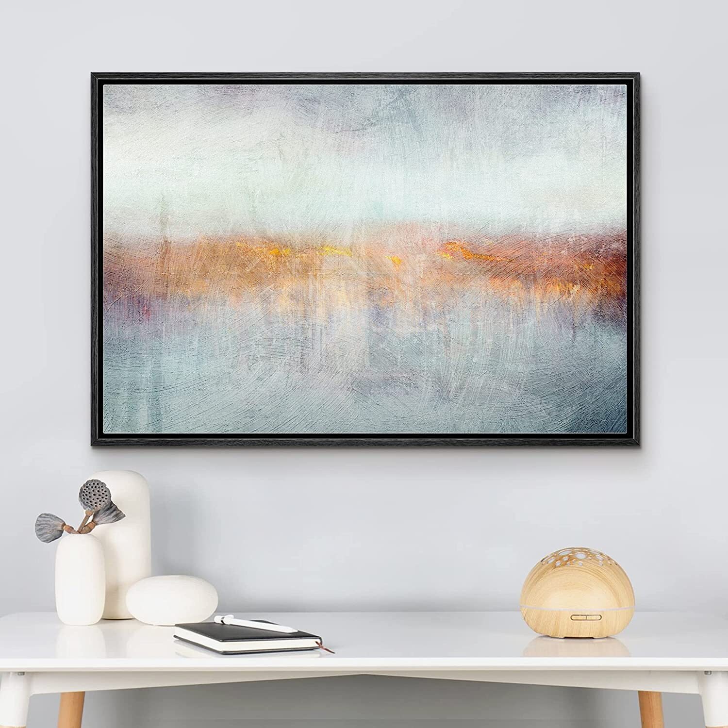 Dustinway Framed Canvas Print Wall Art Blue Orange Abstract Painting ...