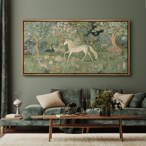 Large Wall Art Framed Canvas Vintage Whimsical Woodland Animal Botanical Prints Enchanted Forest Horse Artworks Fairy Tale Nature Wall Decor