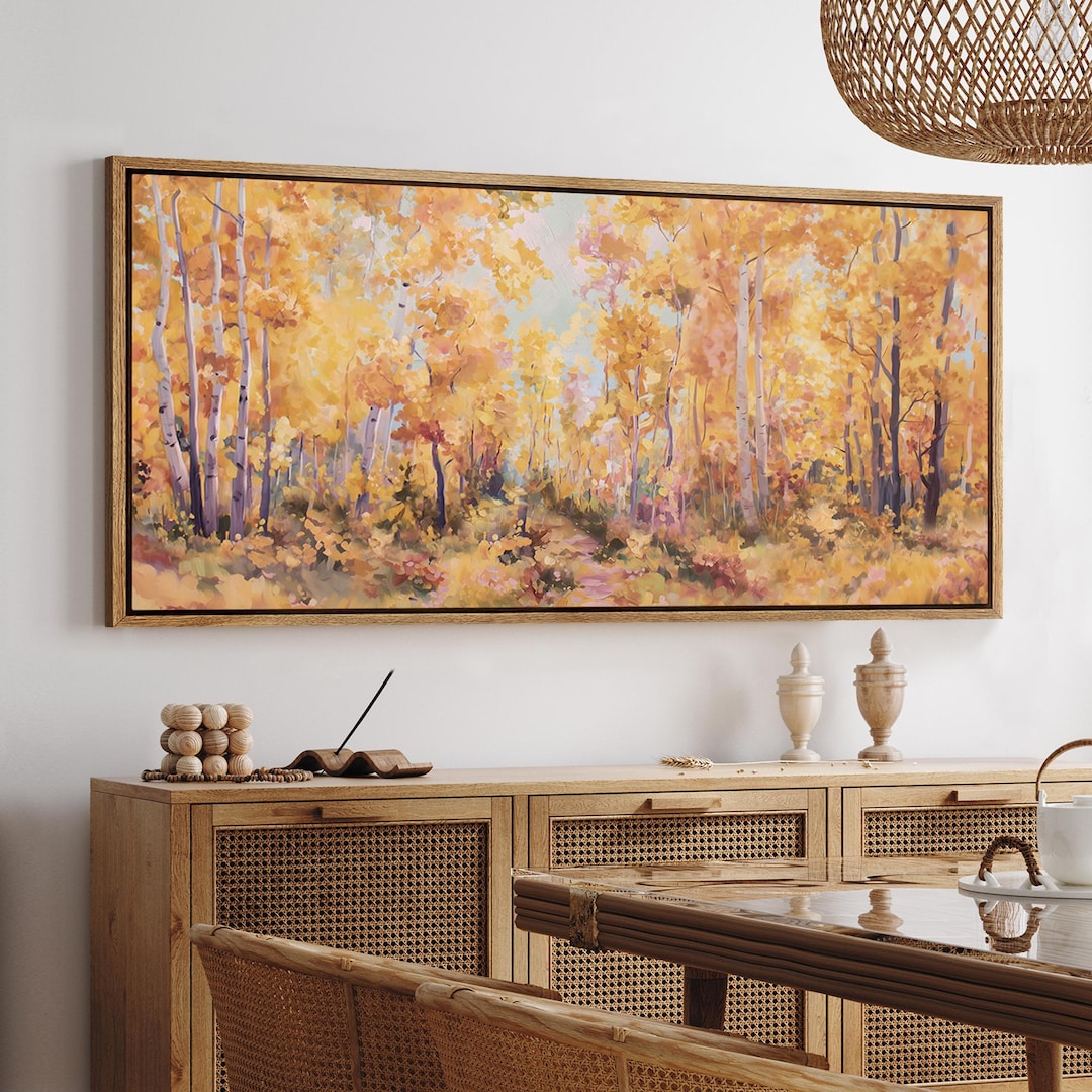 Golden Aspen Tree Wall Art, Large Framed Autumn Forest Landscape Canvas ...