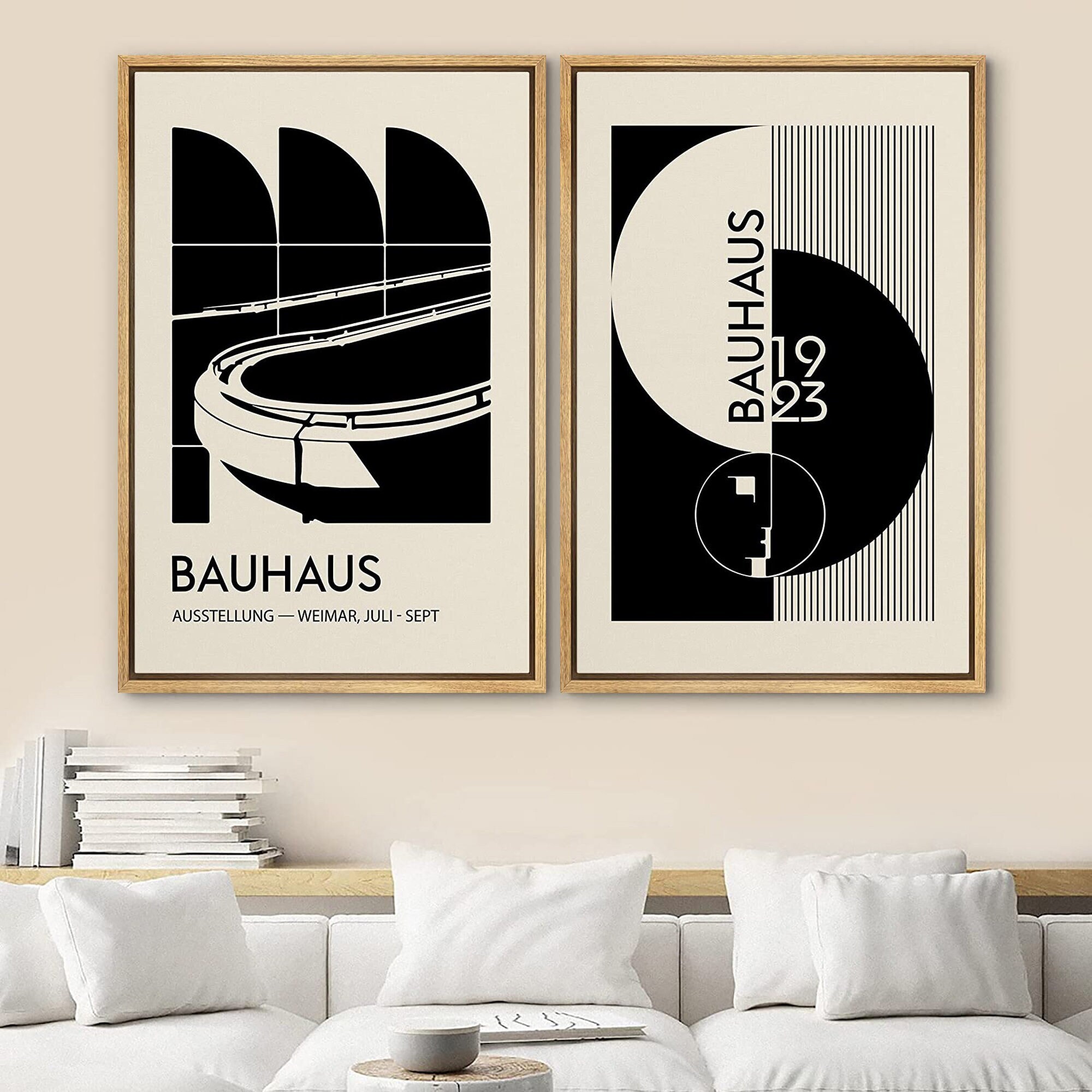 Dustinway Framed Canvas Print Wall Art Set of 2 Black Bauhaus Abstract ...