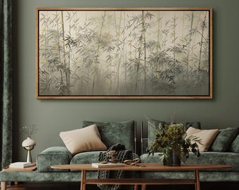 Large Framed Canvas Elegant Bamboo Wall Art Botanical Poster Tranquil Nature artwork Asian Zen Decor for Living Room or Meditation Space