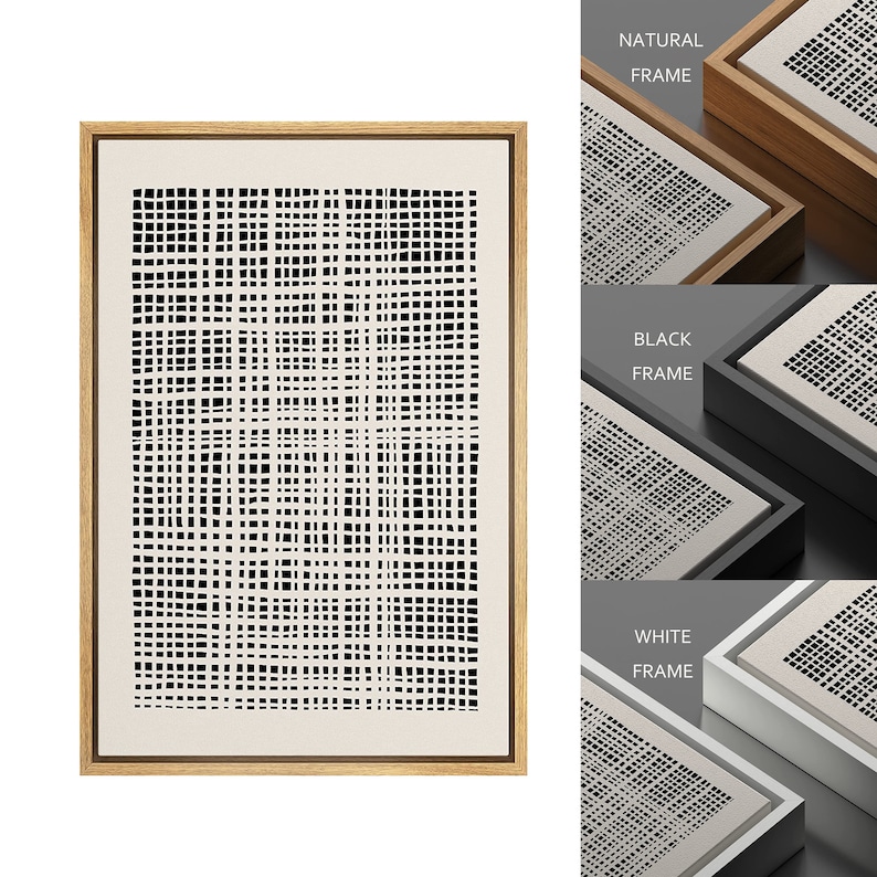 Dustinway Framed Canvas Print Wall Art Set Geometric Black Grid Wave ...