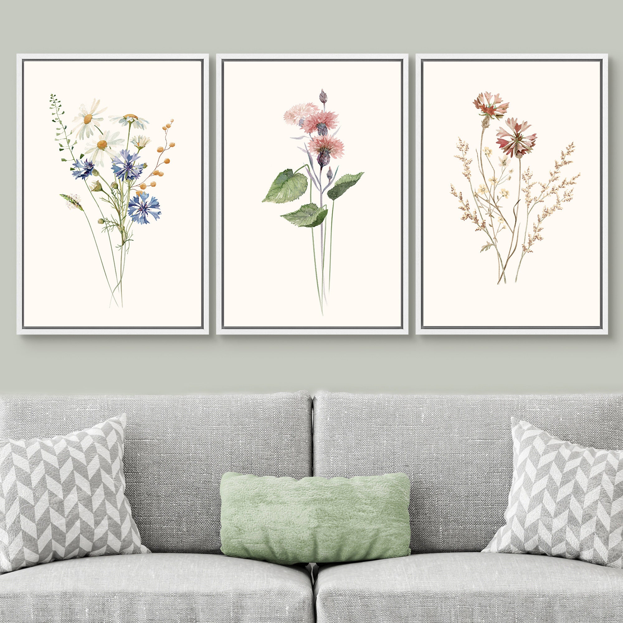 Dustinway Framed Canvas Print Wall Art Set Watercolor Wildflower Floral ...