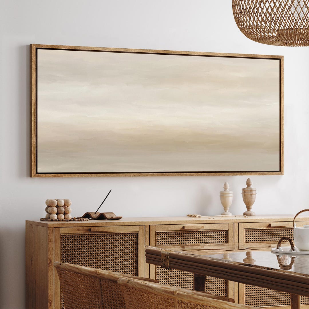 Abstract Landscape Wall Art - Large Framed Neutral Beige & Gray Canvas ...
