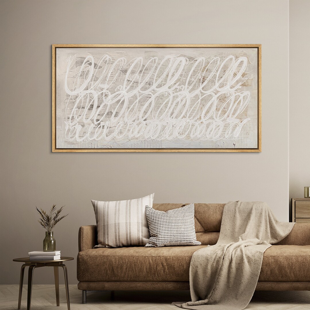 Framed Canvas Wall Art Abstract Neutral Beige White Geometric Spiral ...