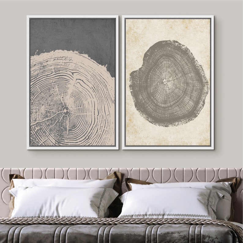 DustinWay Framed Canvas Print Wall Art Set of 3 Pastel Grunge Wood Tree Rings Abstract Illustrations Minimalist Modern Art Boho Decor image 3