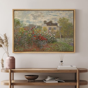 DustinWay Framed Canvas Print Wall Art Flower Garden in Argenteuil by Claude Monet Modern Art Minimalist Vintage Wall Decor