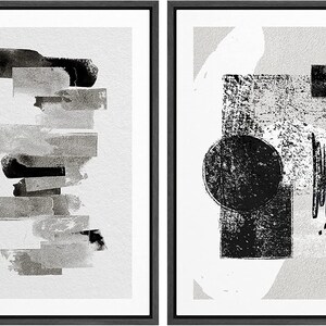 Dustinway Framed Canvas Print Wall Art Set of 2 Black & White Polygons ...